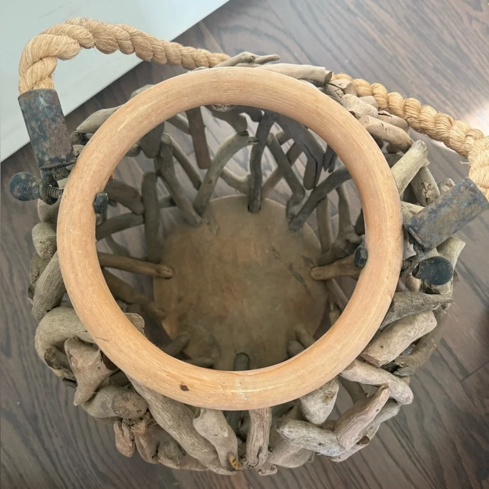 Driftwood Lantern Round Rustic Candle Coastal Design